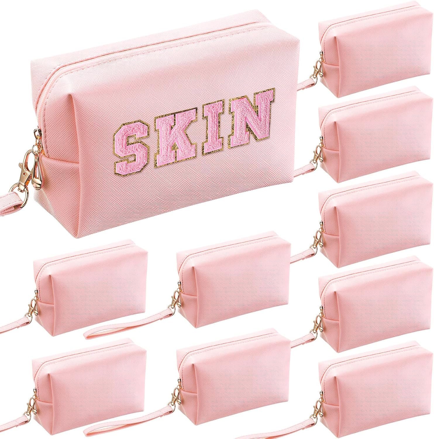 10-Piece Pink PU Leather Makeup Bag Set: Versatile Storage for Travel & Daily Use