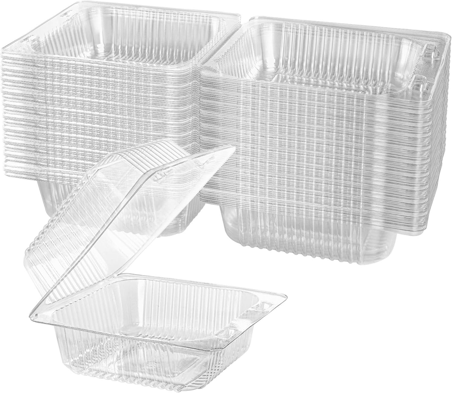 100 Clear Hinged Clamshells for Fresh Takeout & Desserts