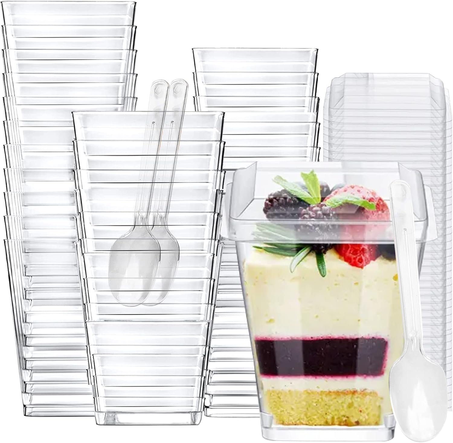 100 5oz Dessert Cups with Lids & Spoons – Party Perfection