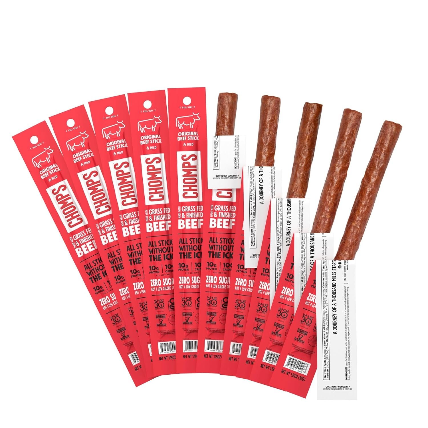 10g Protein Grass-Fed Beef Jerky Sticks - Keto & Paleo Friendly