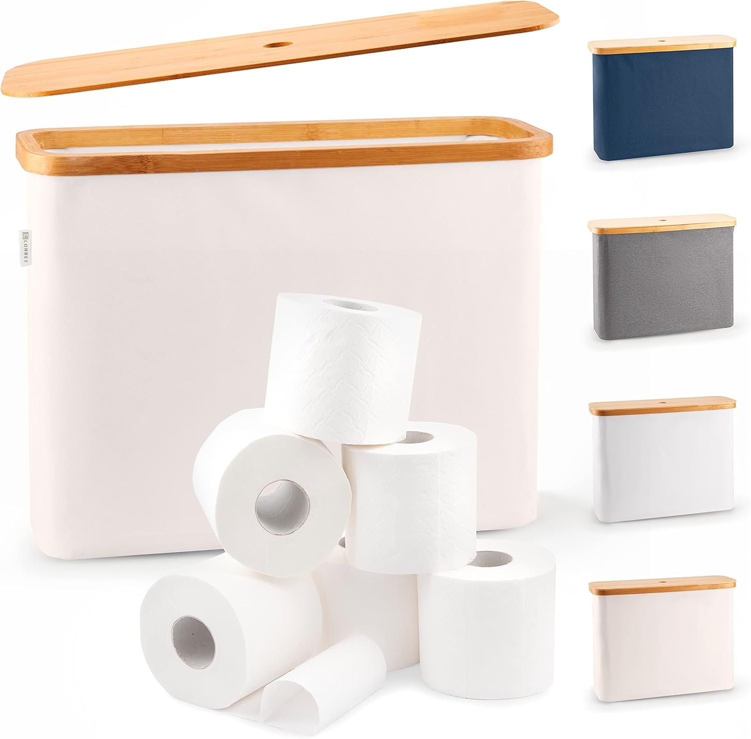 12-Roll Bathroom Organizer with Bamboo Lid - Space-Saving Toilet Paper Storage