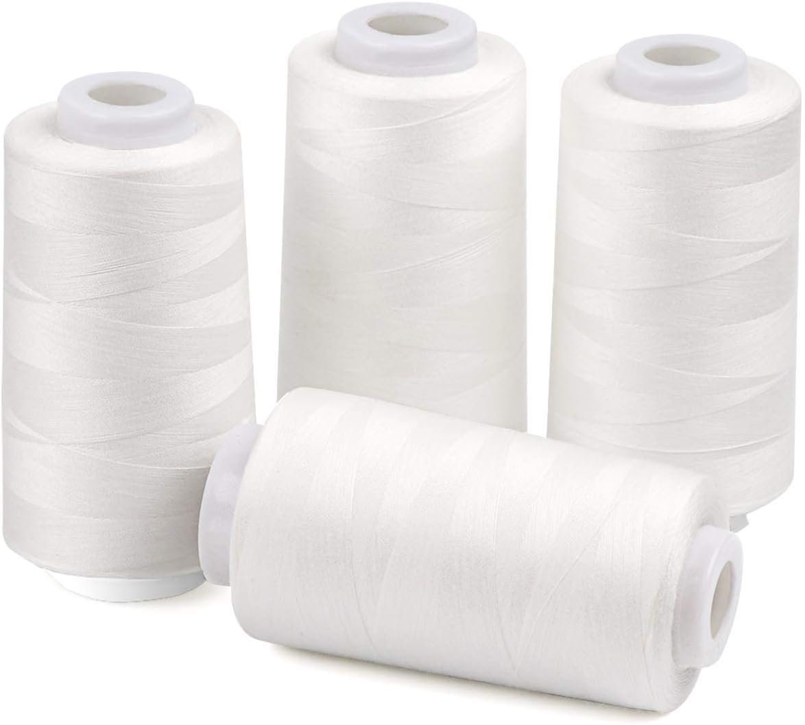 12,000 Yards White Serger Thread: 4 Massive Spools