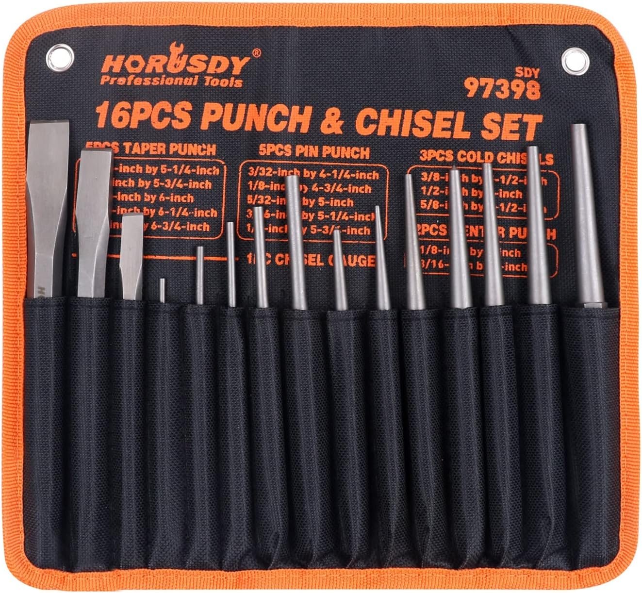 16-Pc Punch & Chisel Set Tackles Metal Jobs Fast