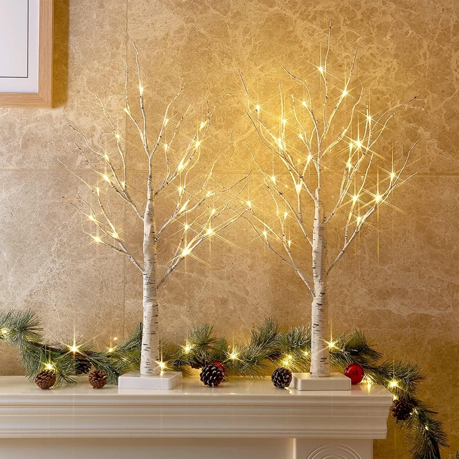 2 FT Lighted Birch Trees with Timer for Year-Round Home Decor
