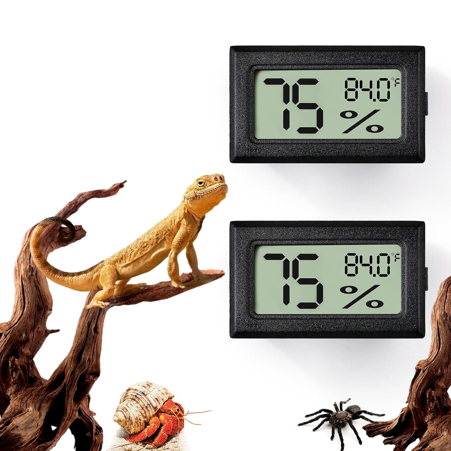 2 PCS Reptile Thermometer & Humidity Gauge Set