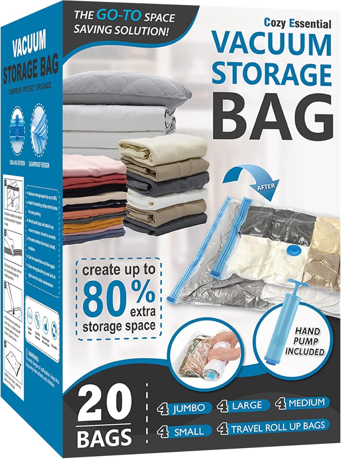 20 Pack Vacuum Storage Bags - Space Saving Essentials