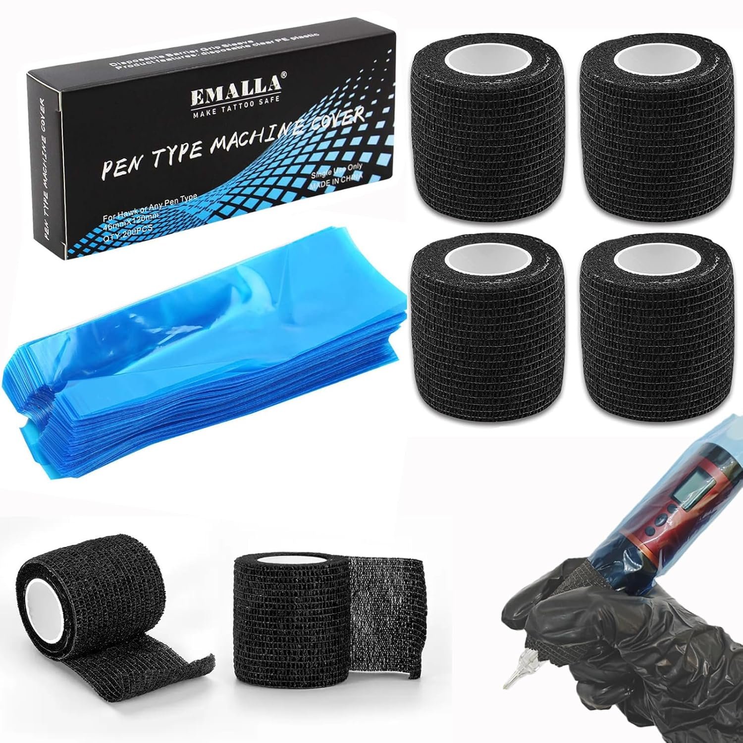 200pcs Professional Tattoo Supplies with Grip Tape