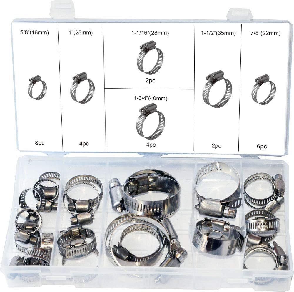 26-Piece Stainless Steel Hose Clamp Set - Auto & Plumbing Essentials