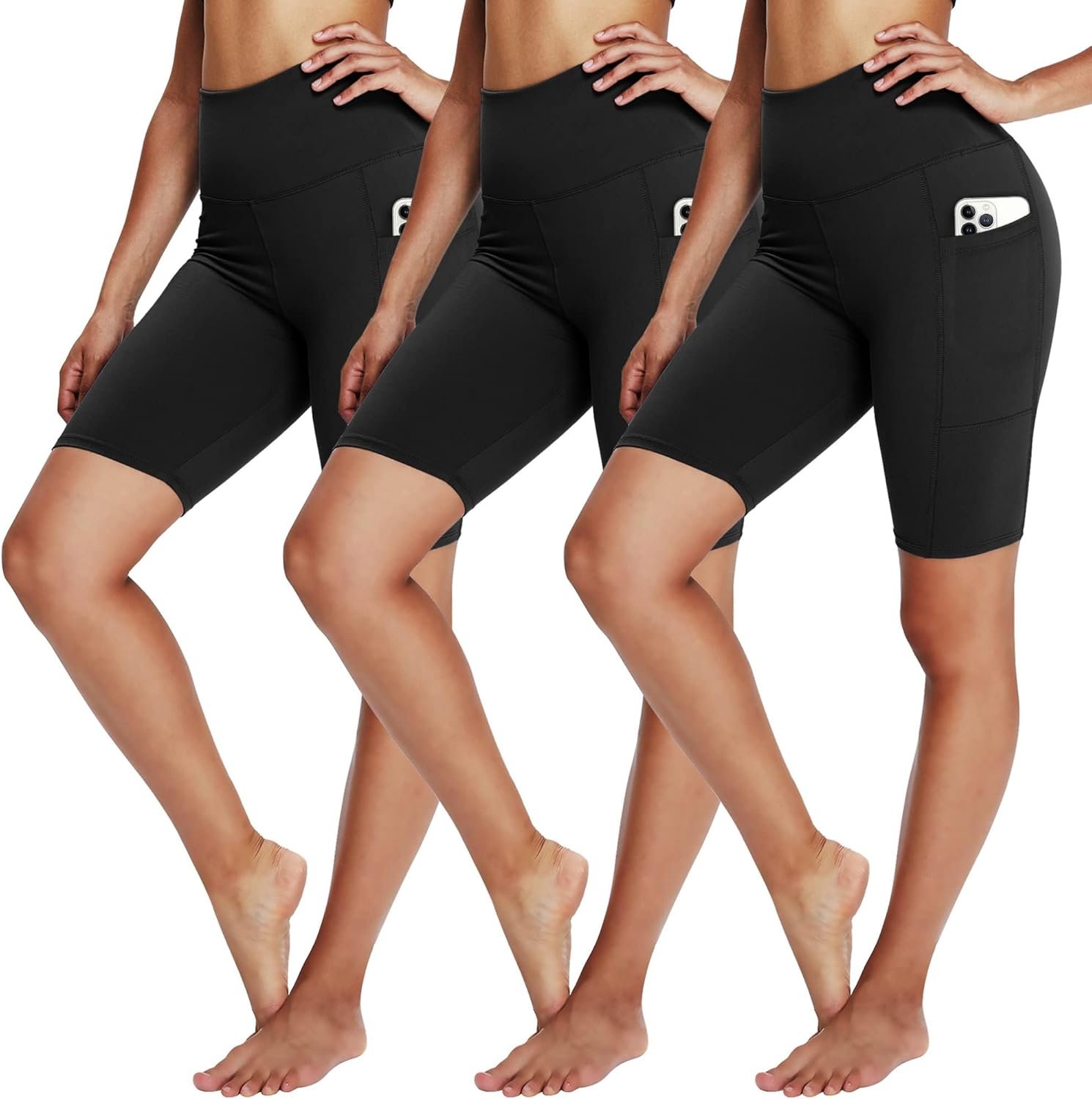 3 Pack High Waisted Biker Shorts - Tummy Control Workout Set