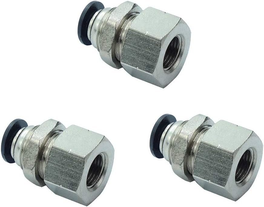 3-Piece Copper Push Connect Fitting Set - 1/4 OD x 1/8 NPT Bulkhead Female