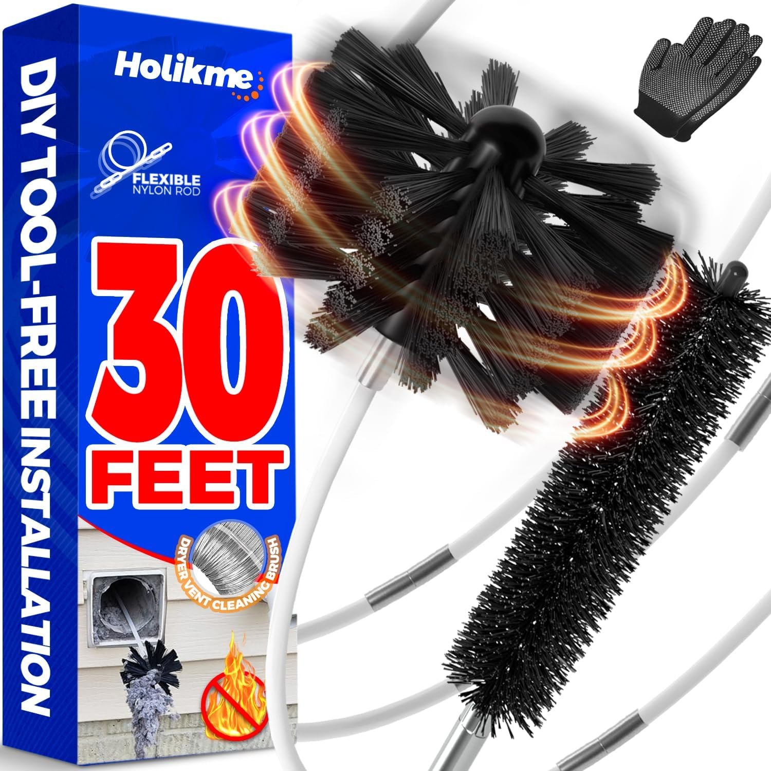 30ft Dryer Vent Cleaner: Flexible Lint Brush Kit