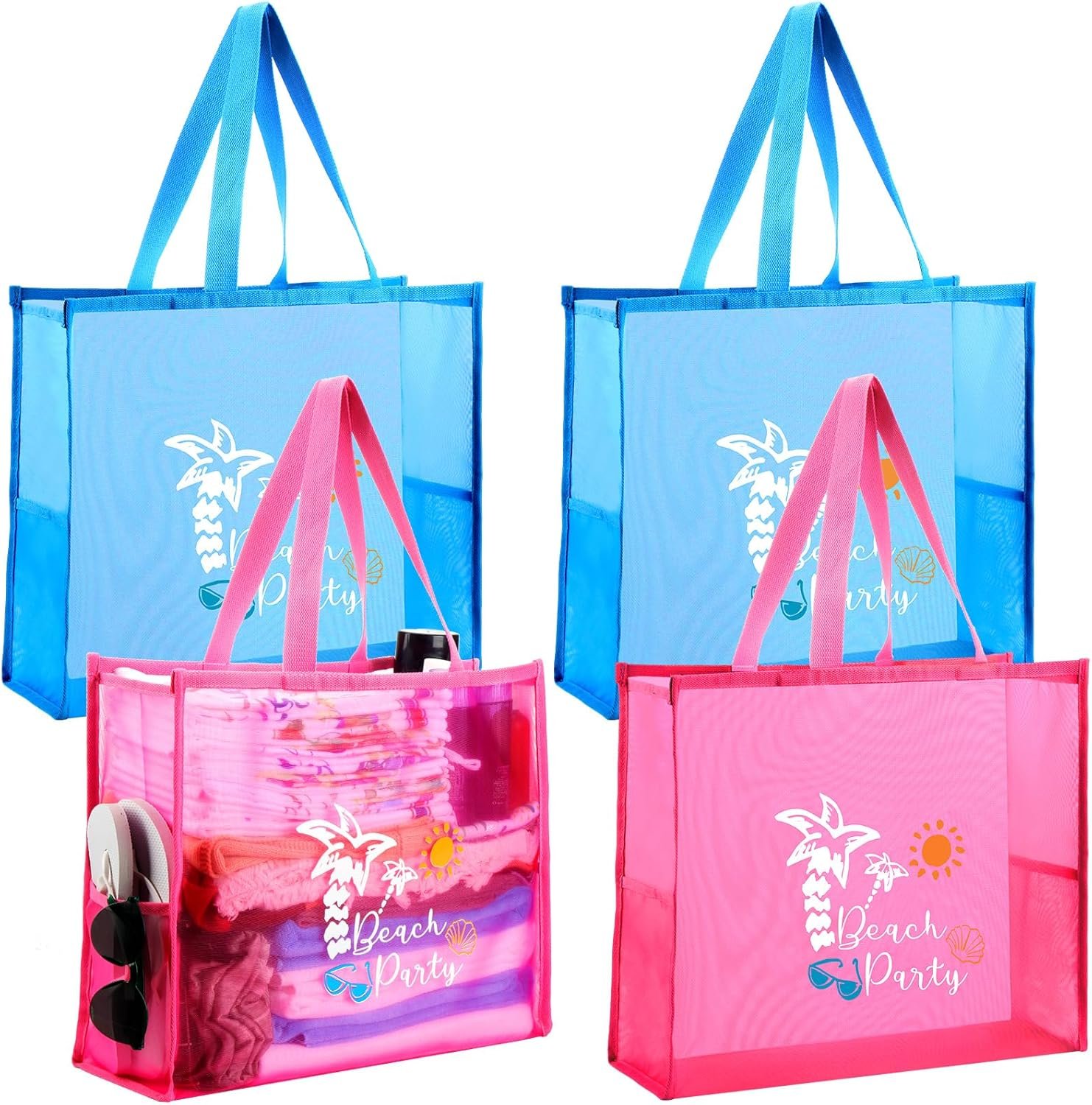 4-Pack Mesh Beach Bags: Sandproof, Waterproof & Stylish Travel Totes