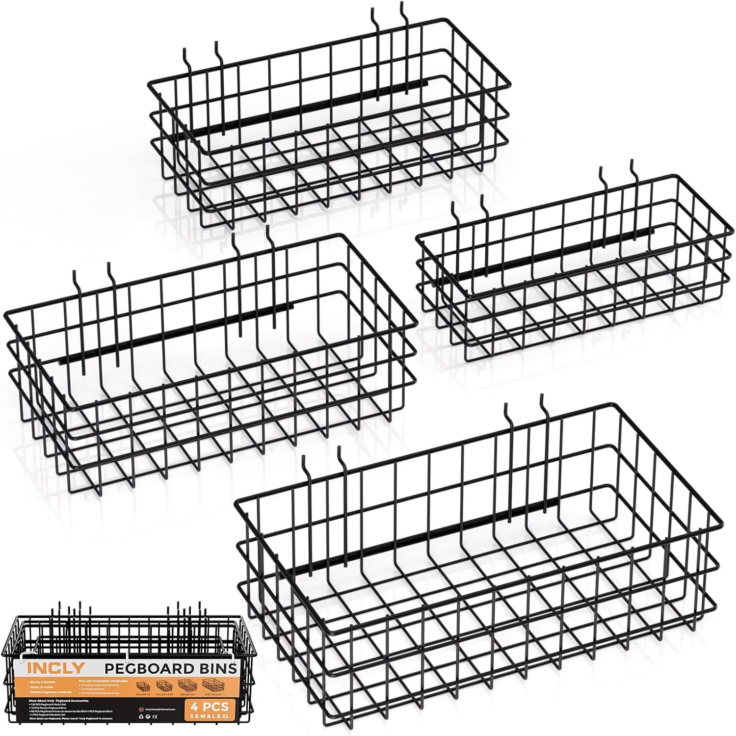 4-Piece Pegboard Basket Set - Heavy Duty Storage Solution