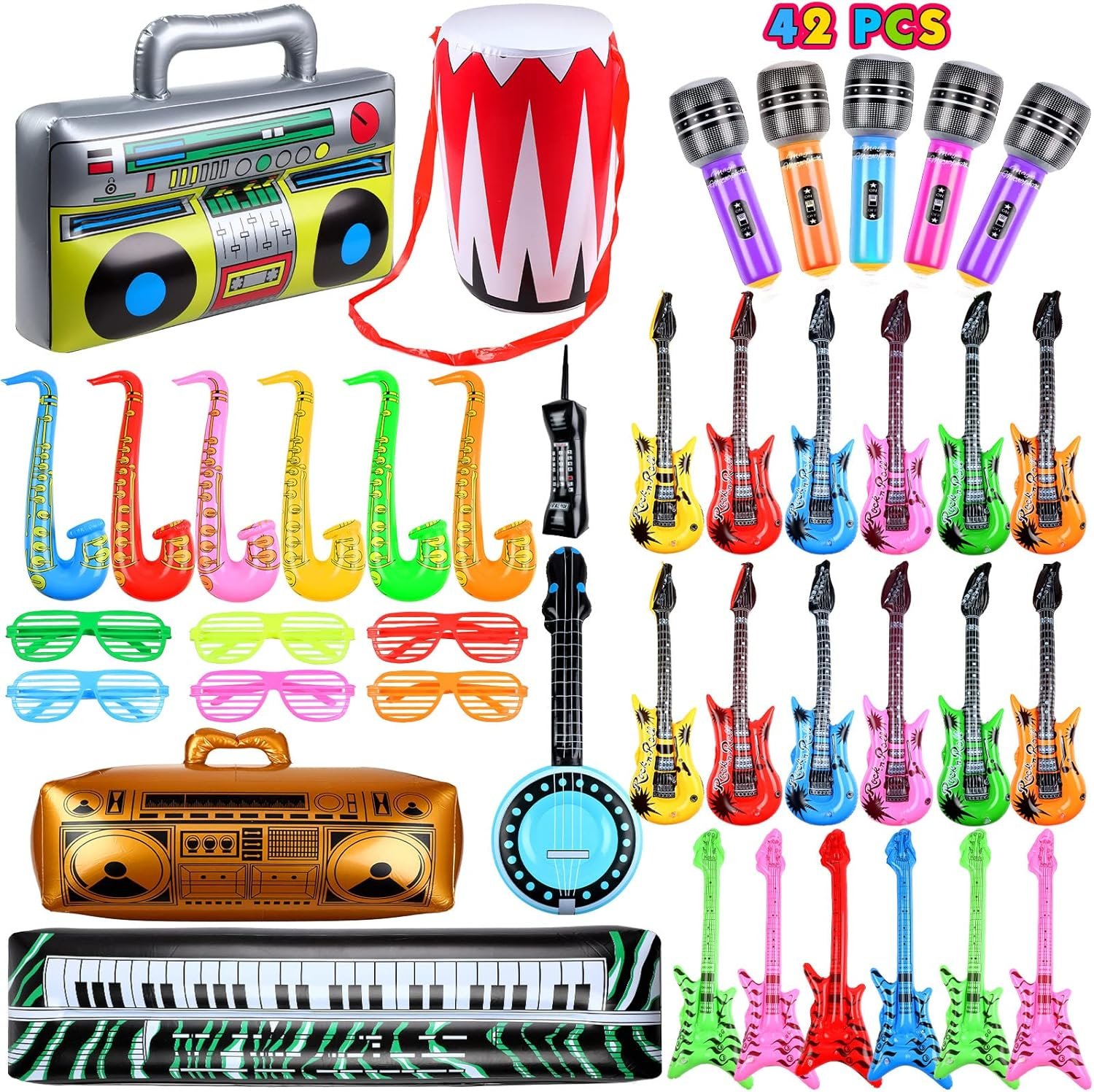 42-Piece Rock Star Party Pack: Inflatable 80s 90s Music Decorations