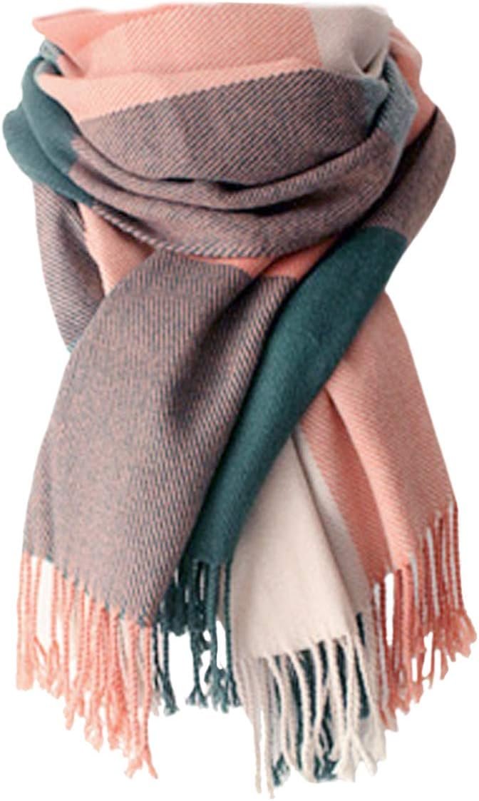 Ysense Cozy Plaid Winter Scarf for Women
