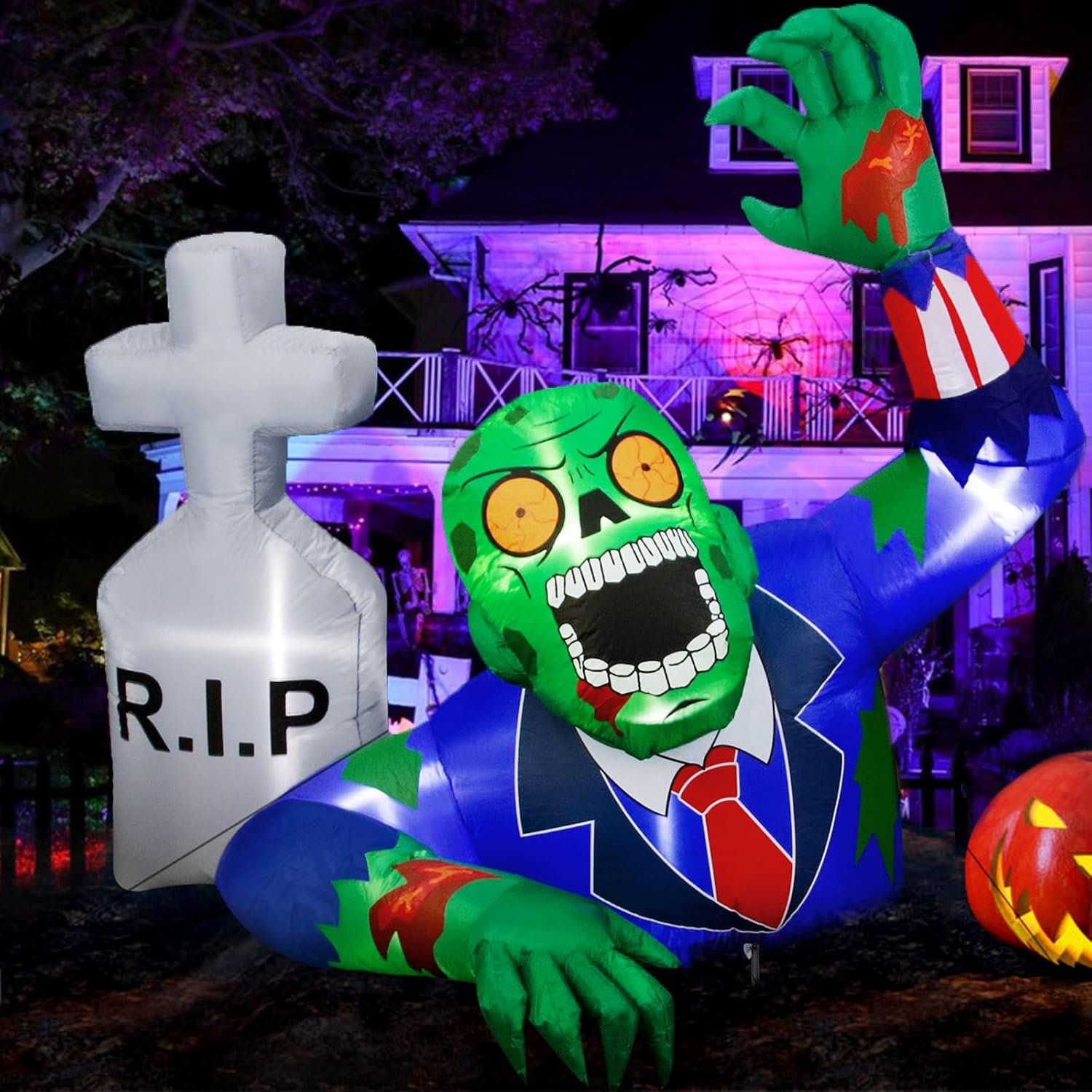 6Ft Zombie Inflatable with LED Lights for Spooky Halloween Decor