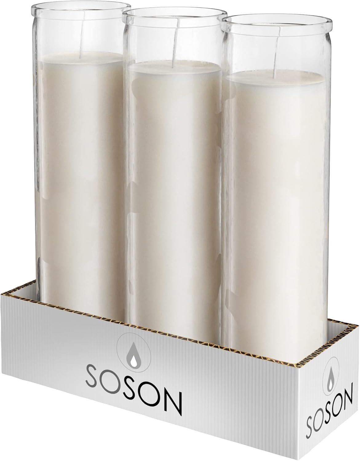 90-Hour 7-Day Prayer Candles Set - 3 Glass Pillars