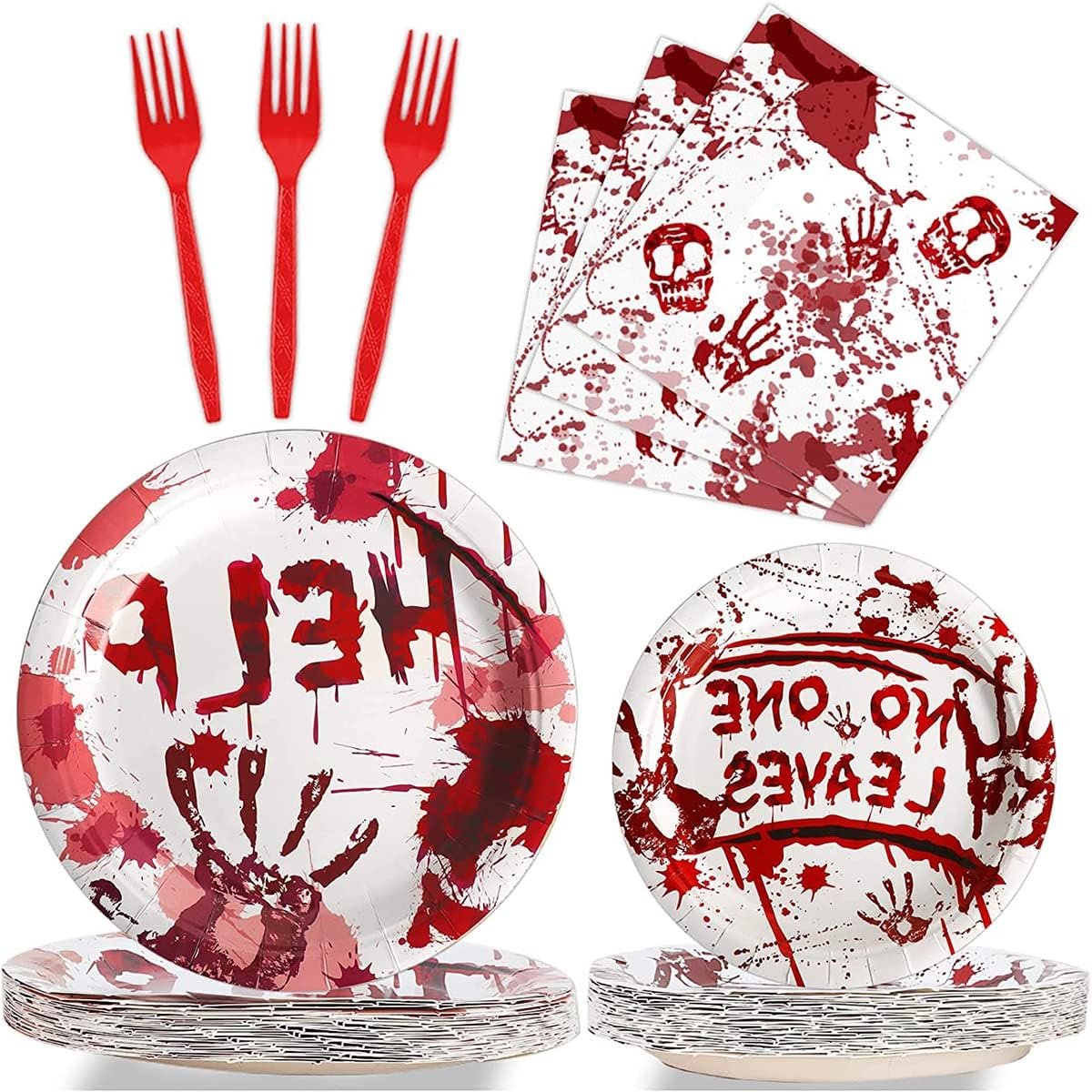 96-Piece Zombie Halloween Party Tableware Set for 24 Guests