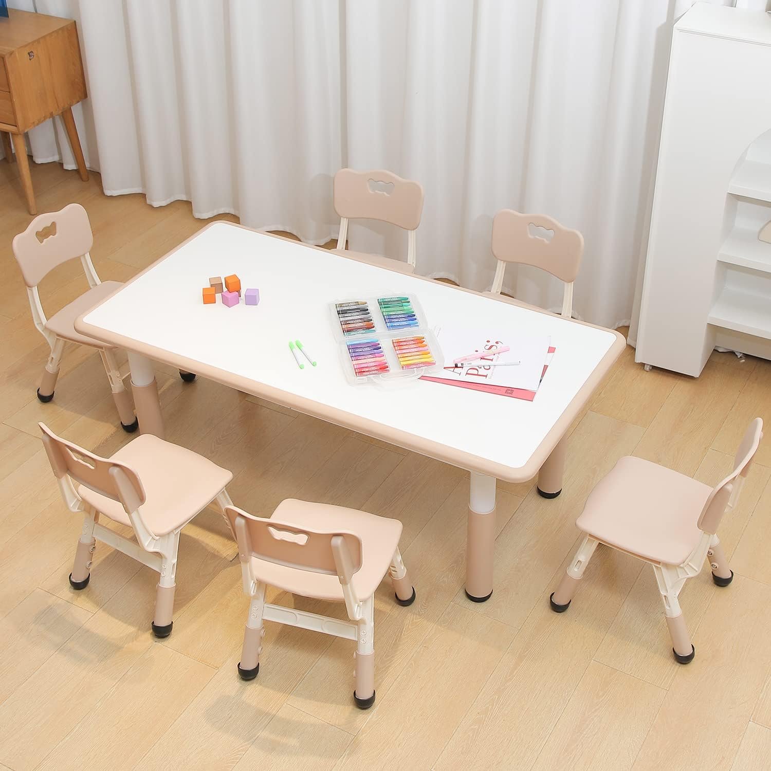 Adjustable Kids Table Set - 6 Chairs for Growing Children