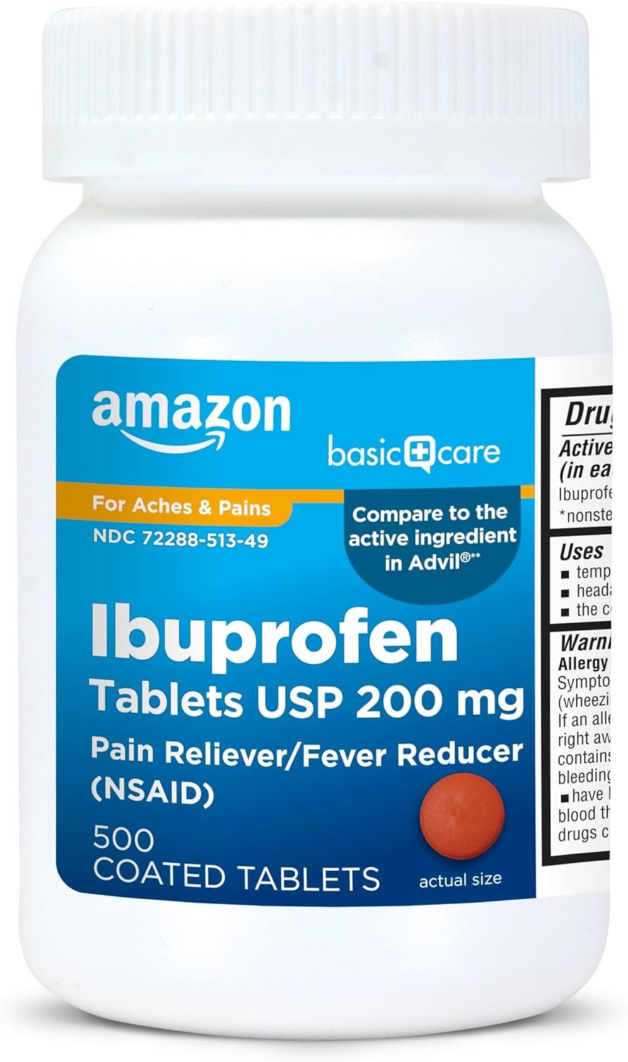 Amazon Basic Care Ibuprofen 200 mg Tablets - Pain Relief