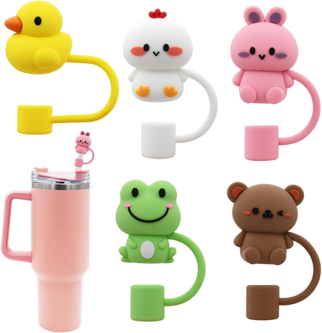 Adorable Animal Straw Covers for Your Stanley Tumbler (Set of 5)