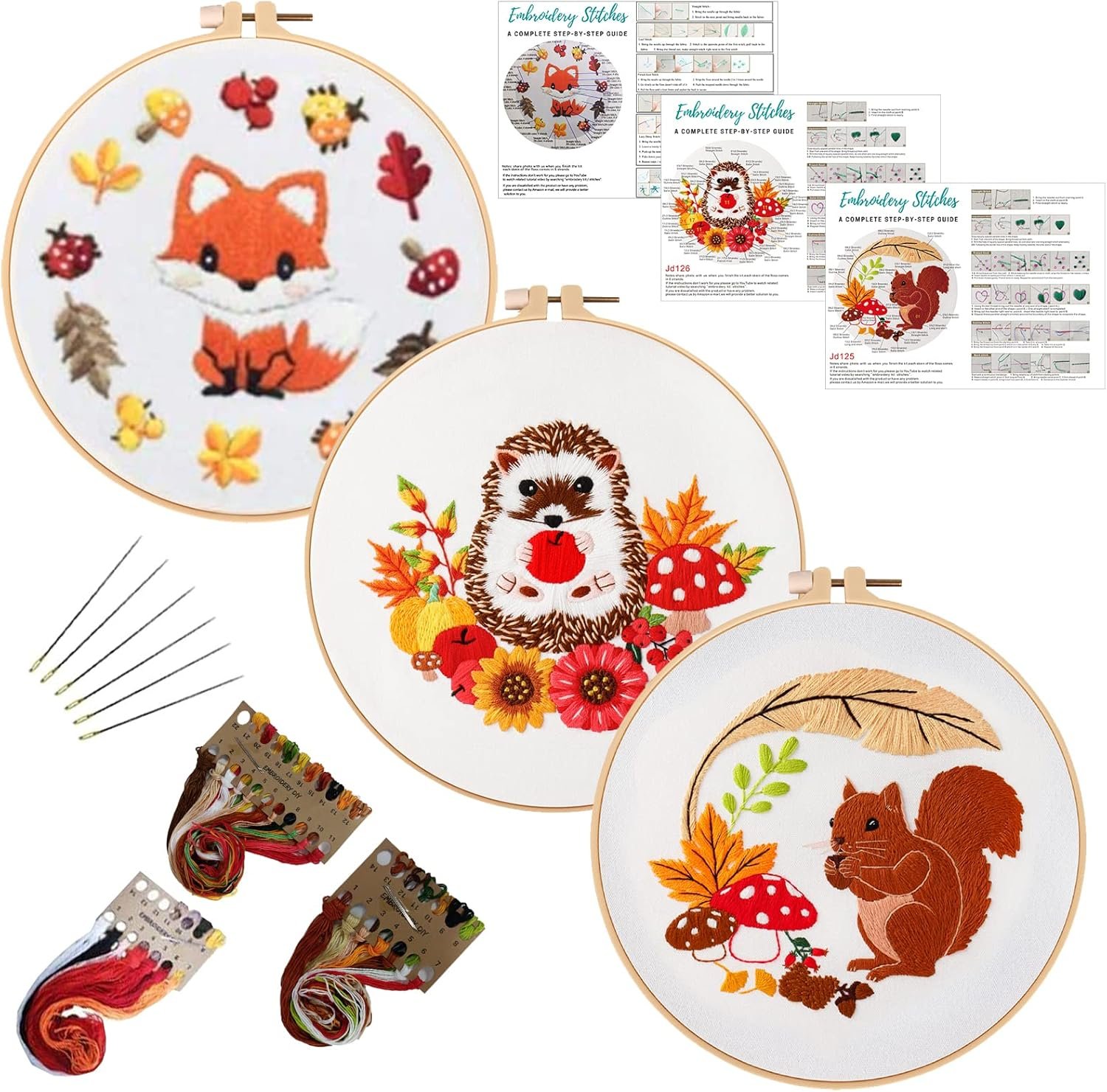 Autumn Animal Embroidery Kit for Beginners