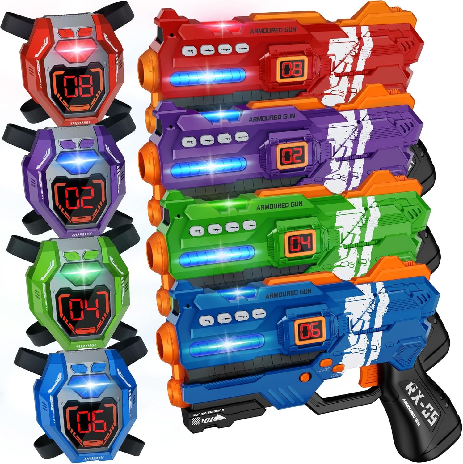 Battle Ready: 4-Player Laser Tag Set with Vibration Effects