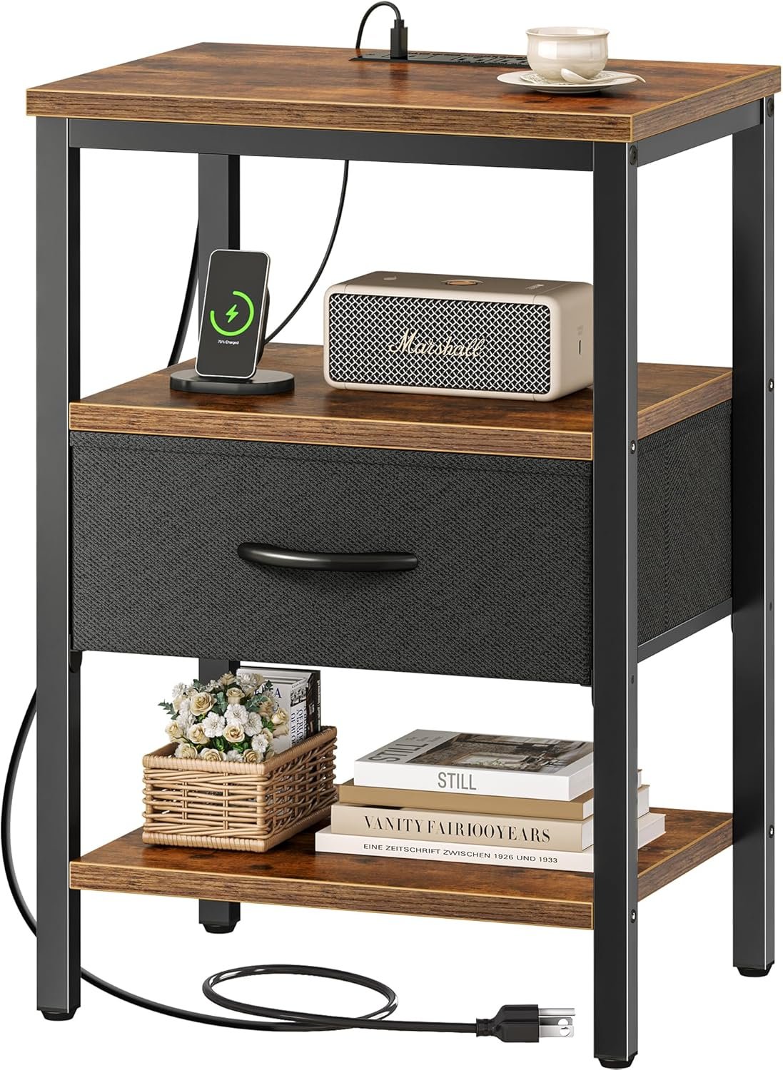 Bedside Charging Station Nightstand with USB & Outlets