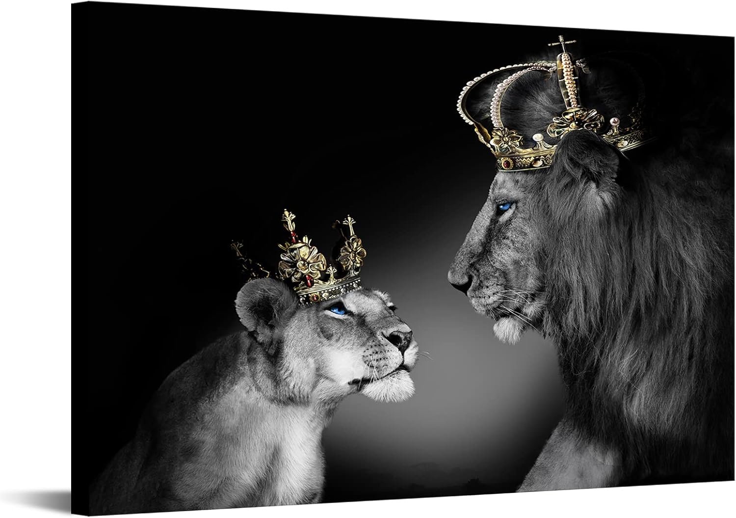 Majestic Black & White Lion King & Queen Wall Art