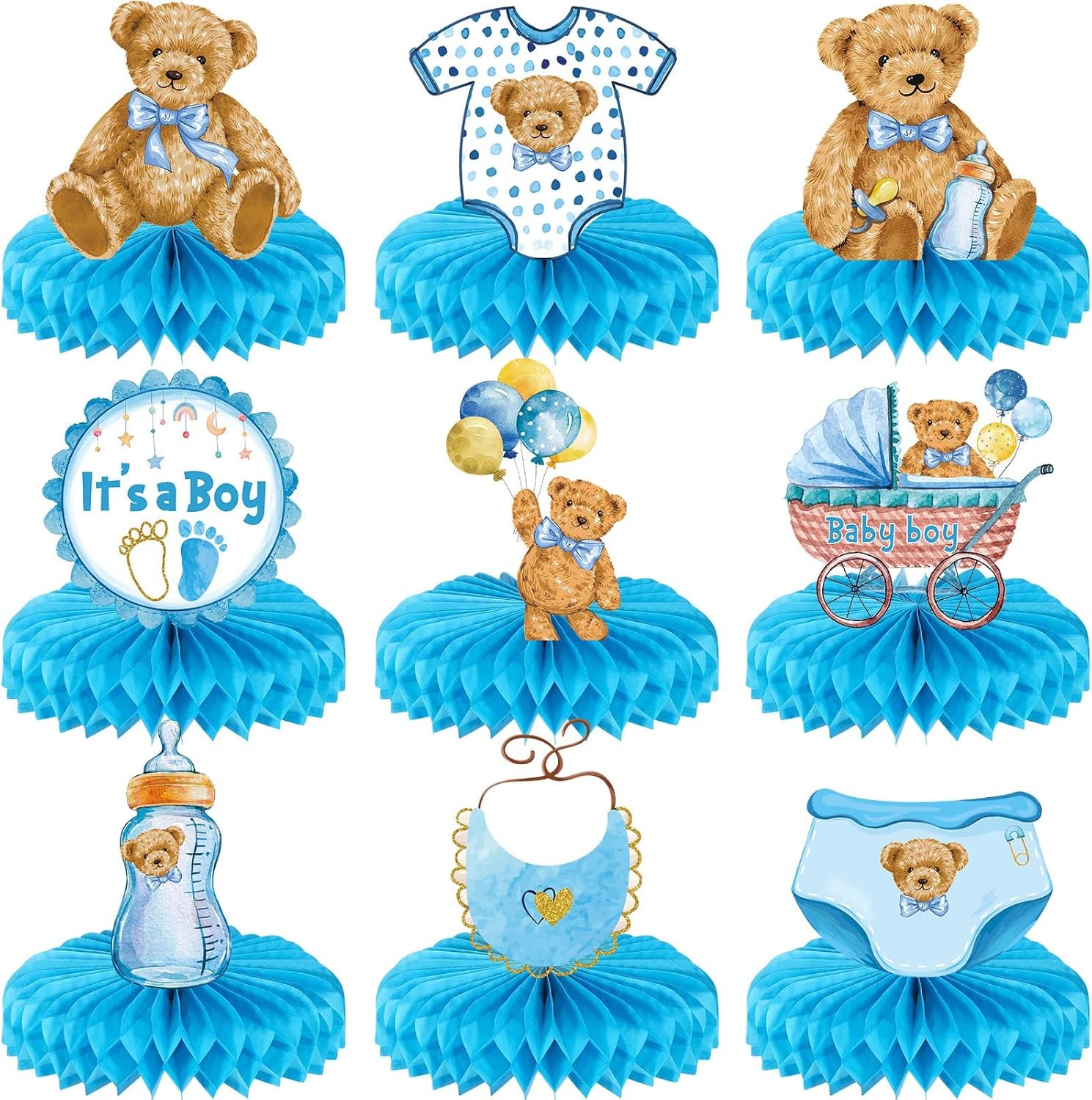 Blue Bear Honeycomb Centerpieces for Baby Shower Fun