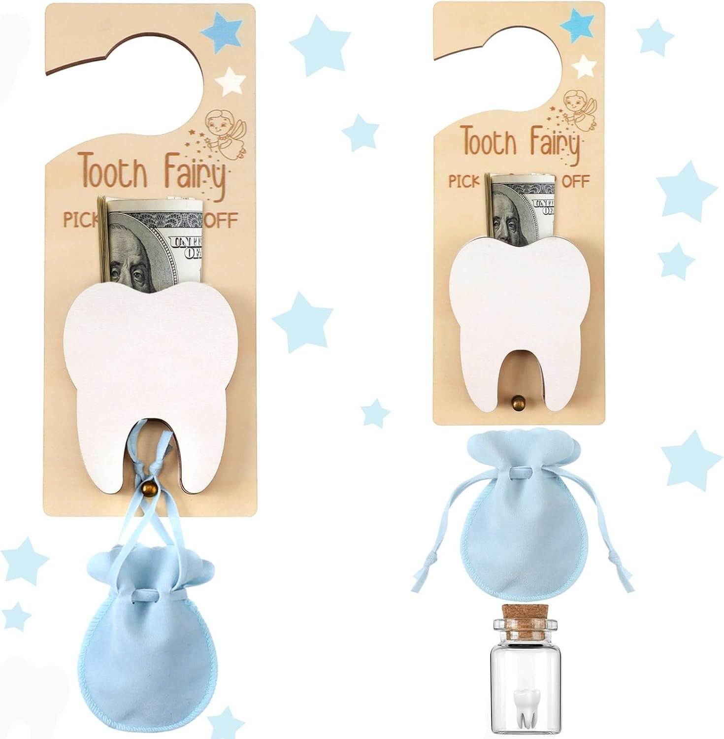 Charming Blue Tooth Fairy Pouch Holds Teeth & Cash