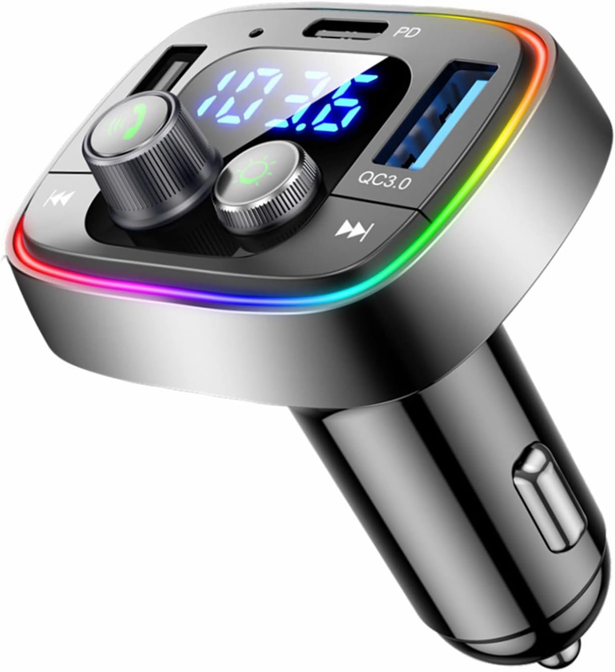 Bluetooth 5.4 FM Transmitter for Wireless Car Audio & Fast Charge