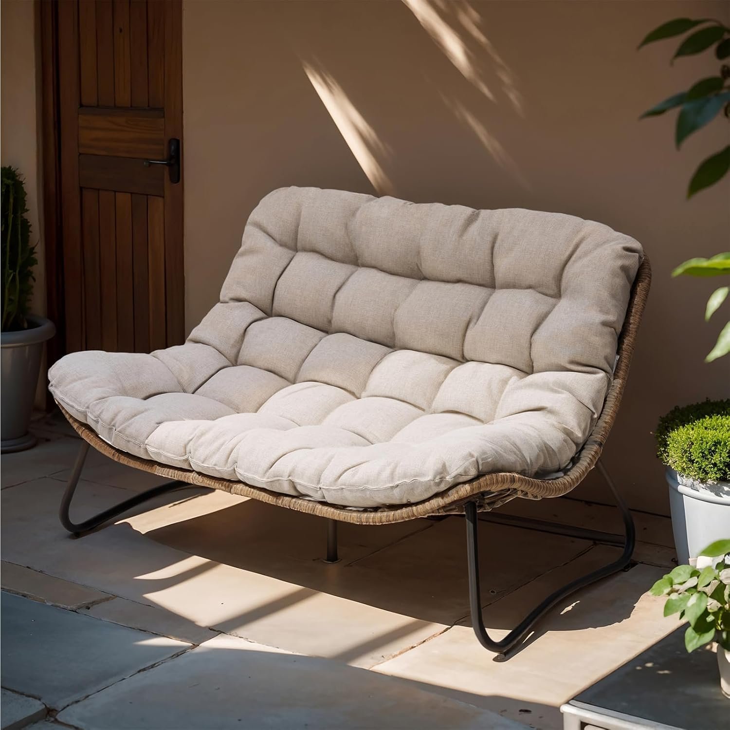 All-Weather Boho Loveseat - Stylish 2-Seater Patio Couch with Plush Cushions