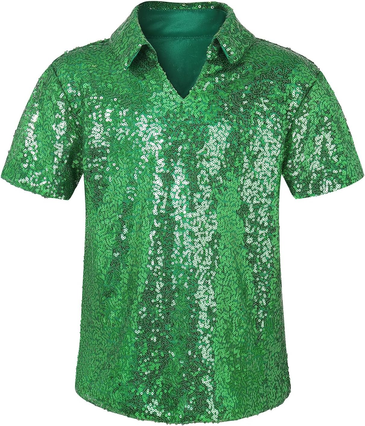 Sparkly Sequin Polo Shirt for Boys - Shiny V-Neck Performance Wear