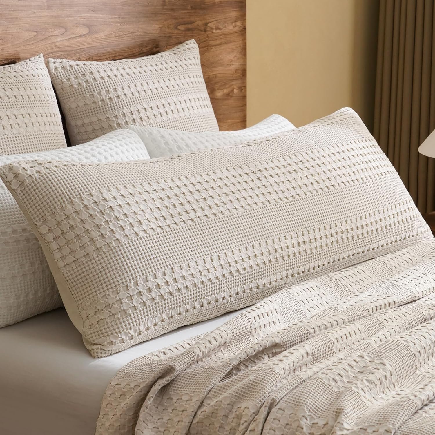 Breathable Waffle Cotton Body Pillowcase - Oatmeal