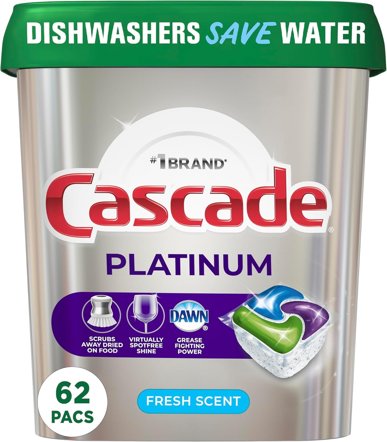 Cascade Platinum Pods: Tough Grease, Brilliant Shine, 62ct