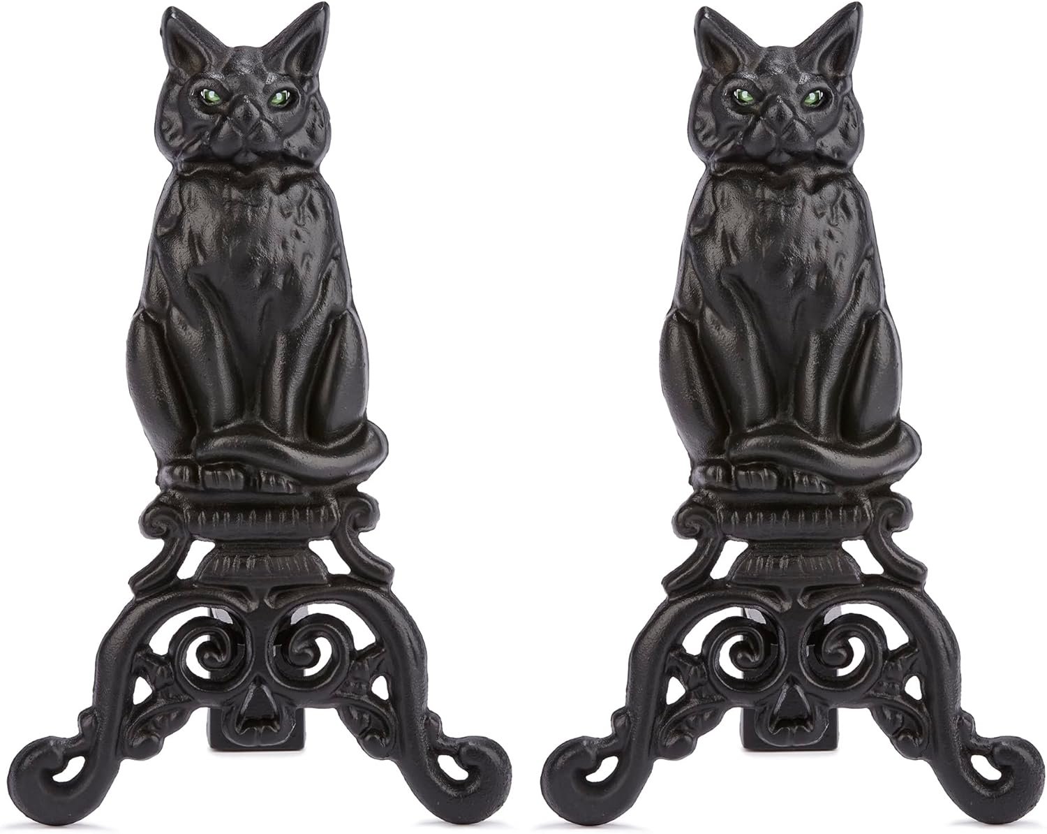 Cat Eyes Cast Iron Fireplace Andirons - Cozy Cat Lover Decor