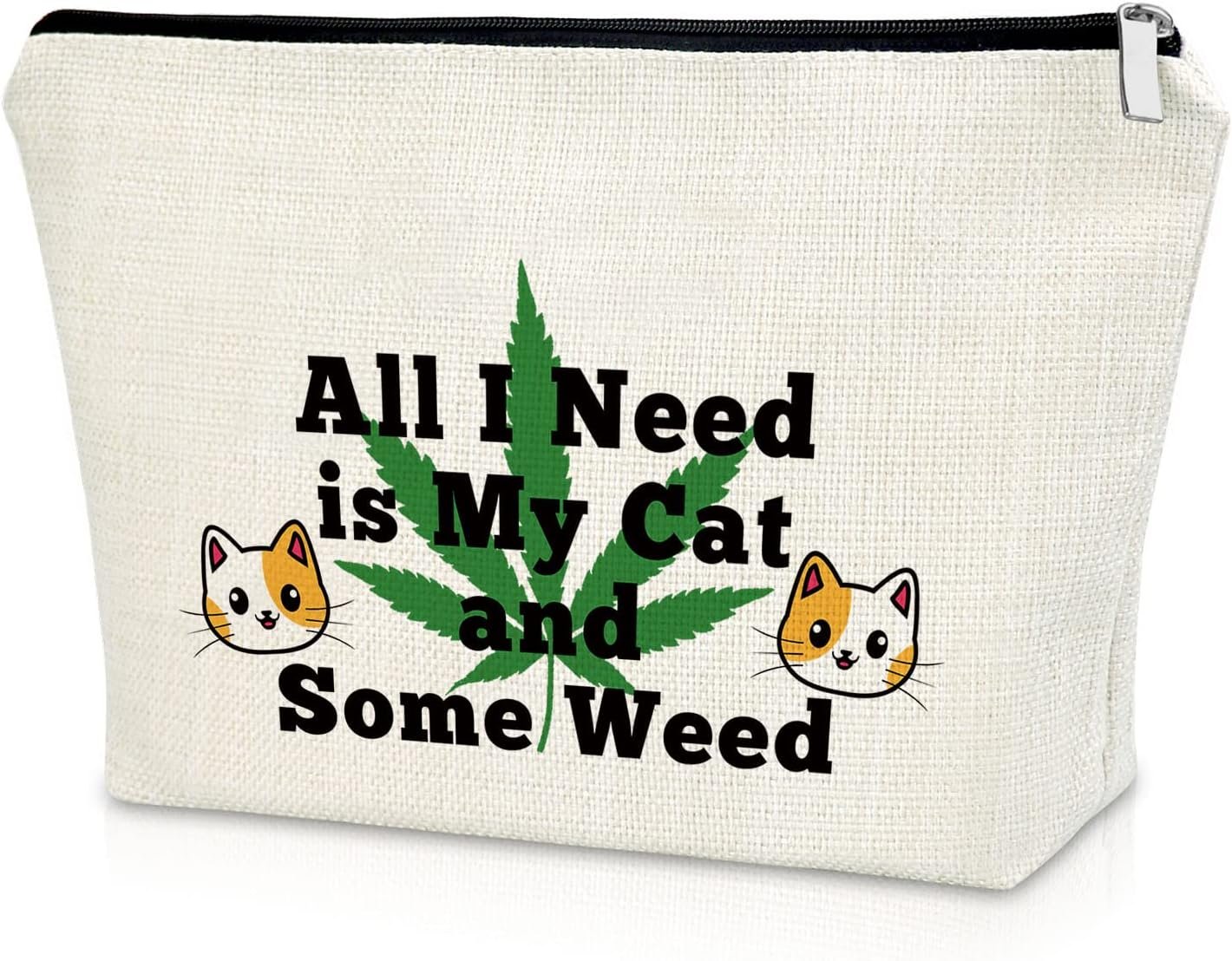 Cat & Weed Canvas Cosmetic Bag for Cat Lovers