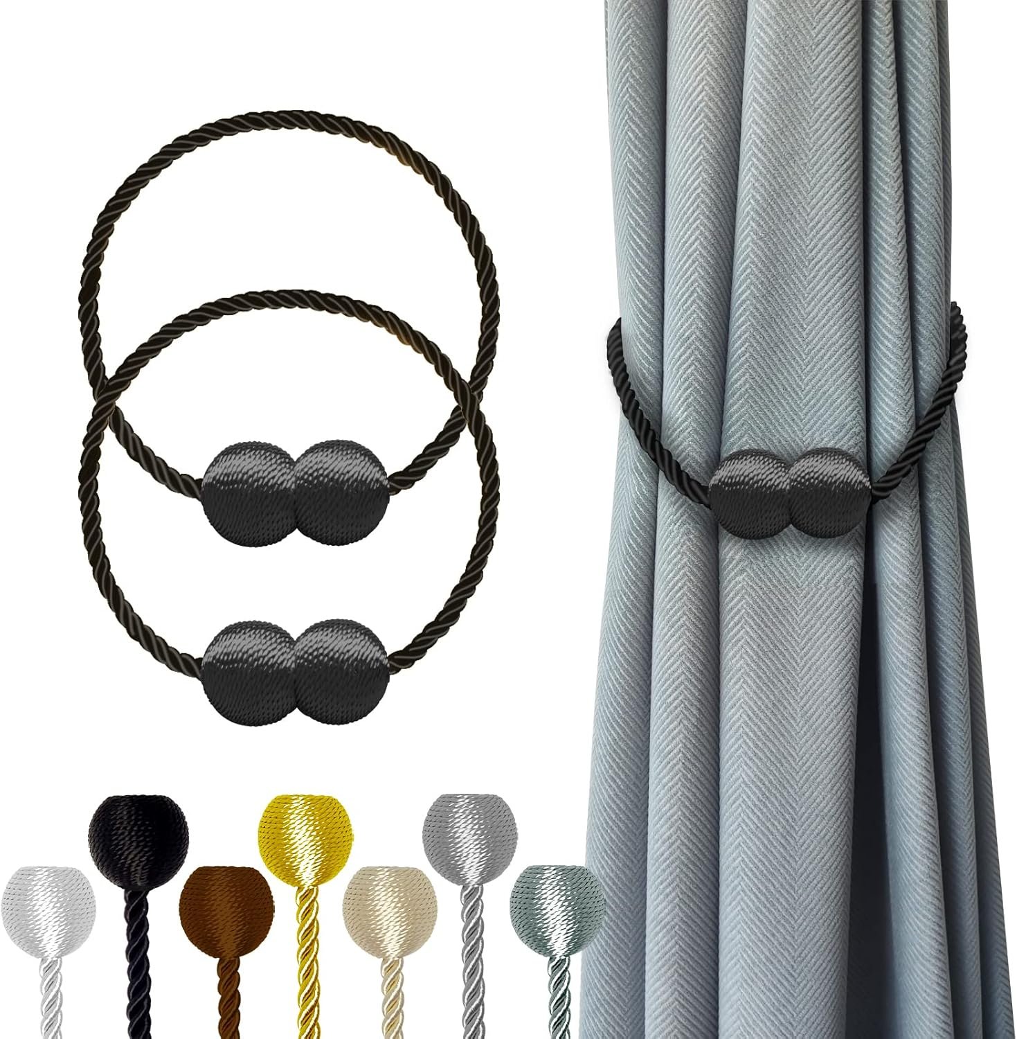 Chic Black Magnetic Curtain Tiebacks - 2pcs