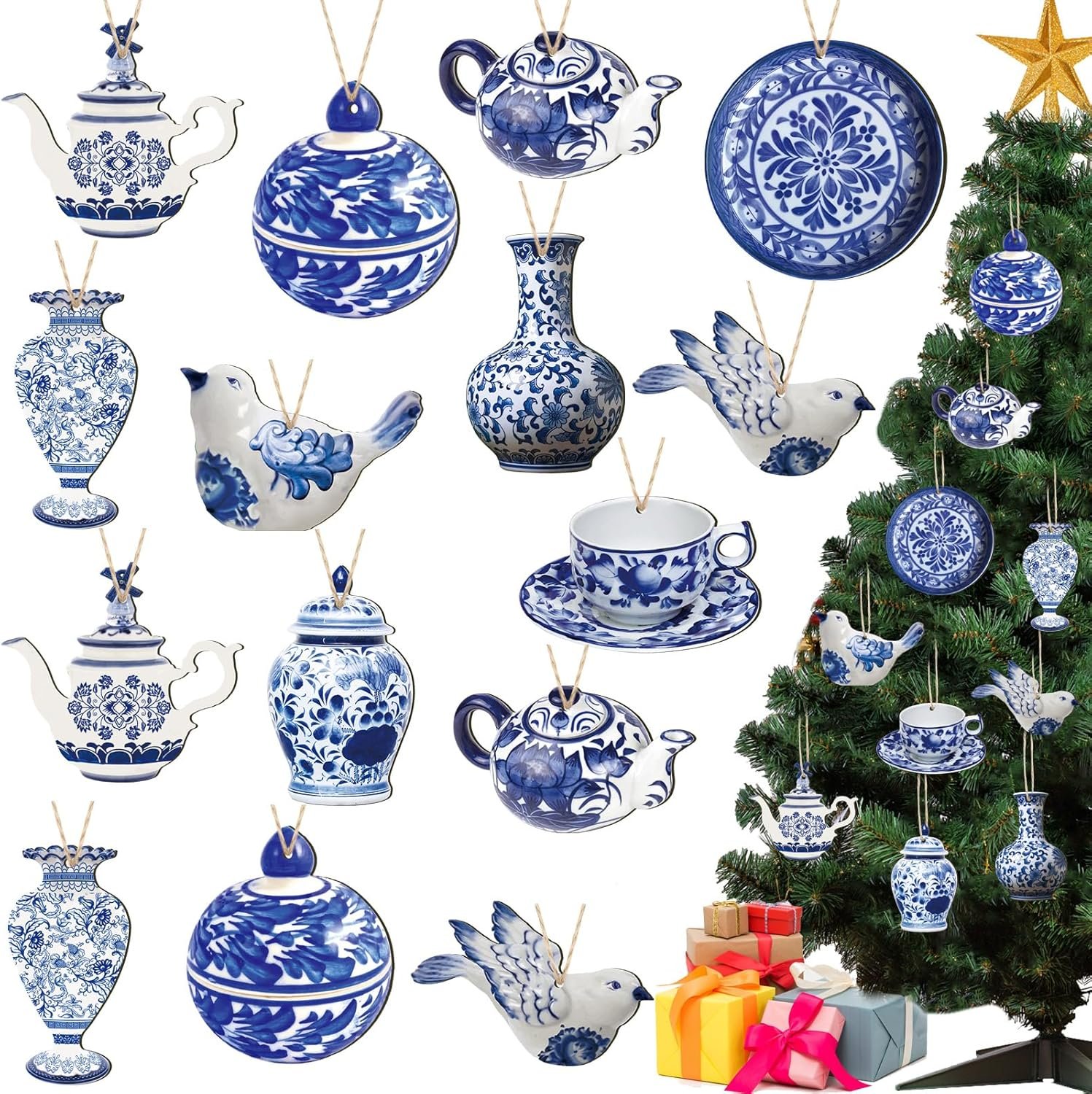 Elegant Blue & White Chinese Christmas Ornaments