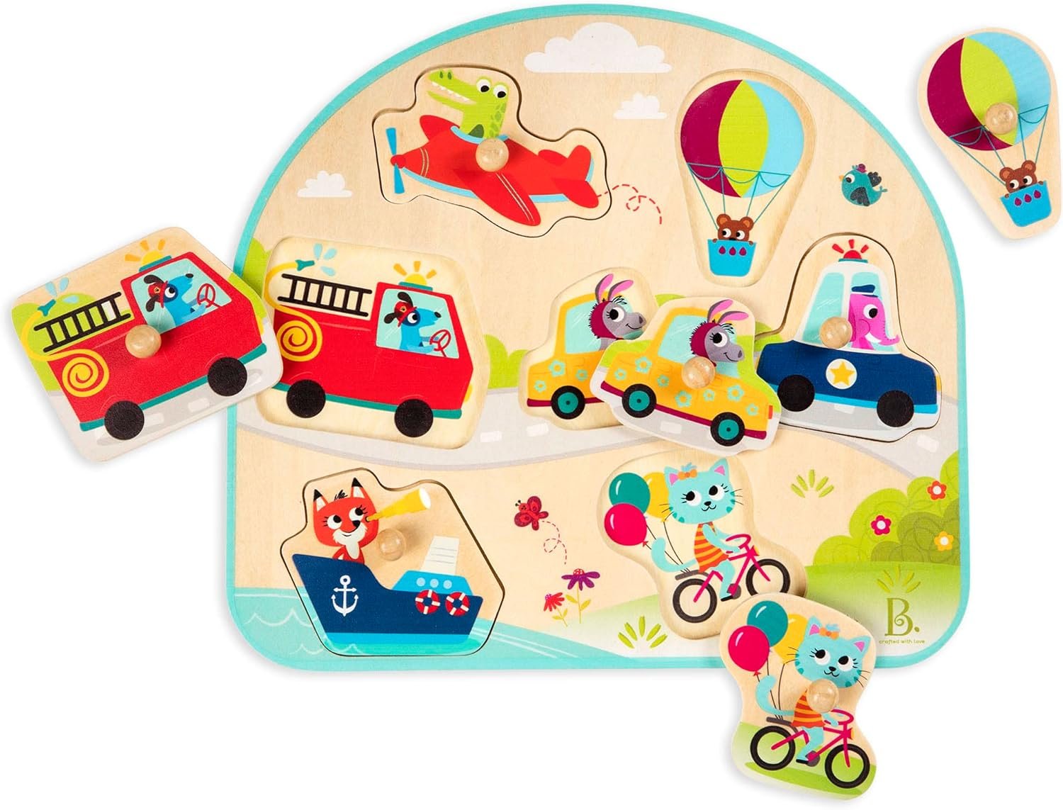 Chunky Wooden Puzzle: Fun Vehicles & Animals for Little Explorers