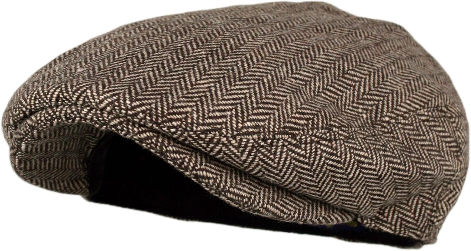 Classic Herringbone Tweed Newsboy Cap for Men