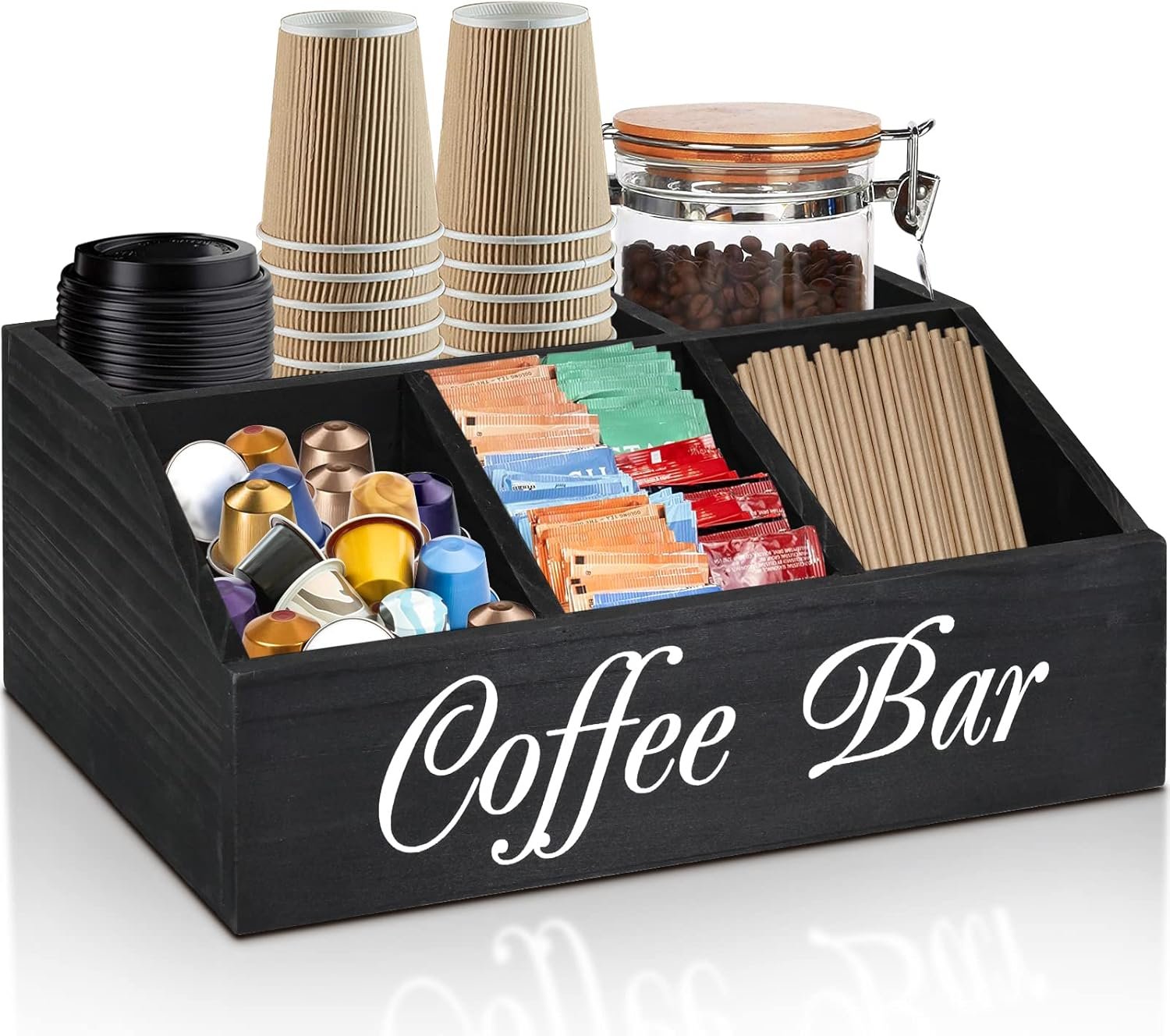 Effortless Coffee Organization with 5-Compartment Wood Holder