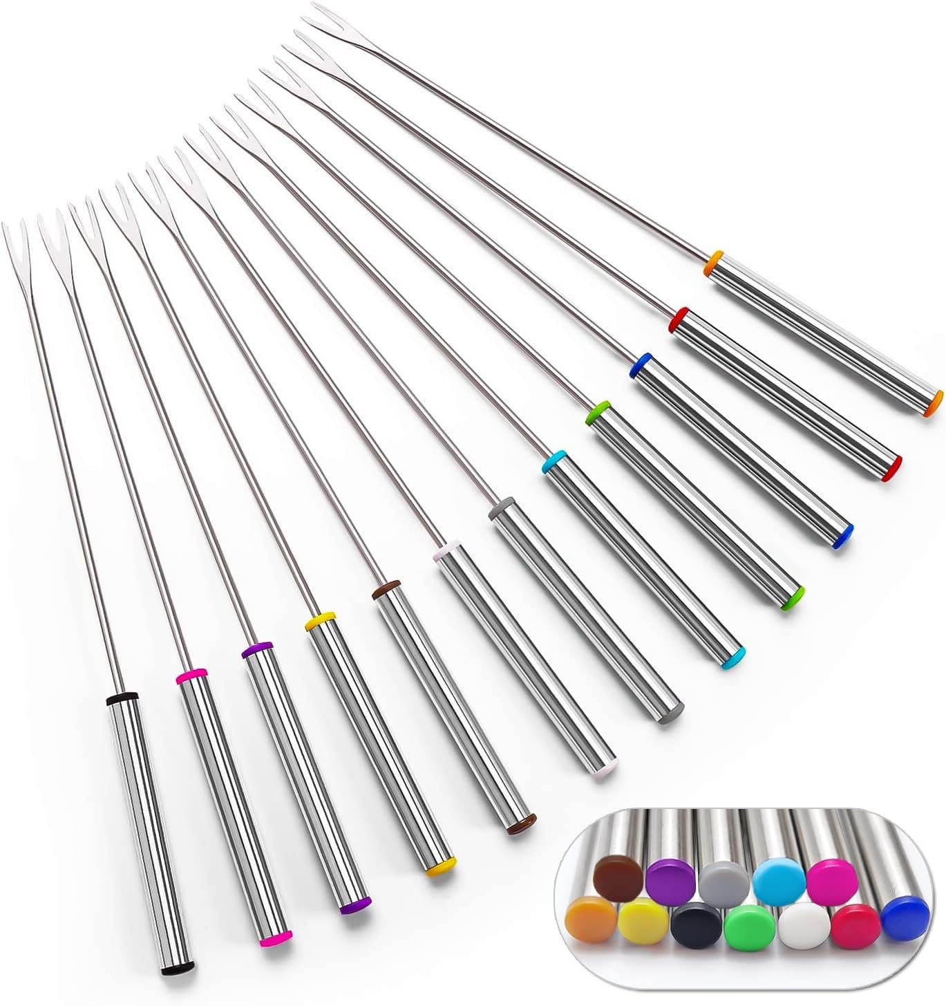 Color-Coded Stainless Steel Fondue Forks for Perfect Melts