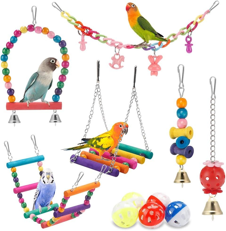 Colorful Bird Swing Hammock Chew Toy Ladder