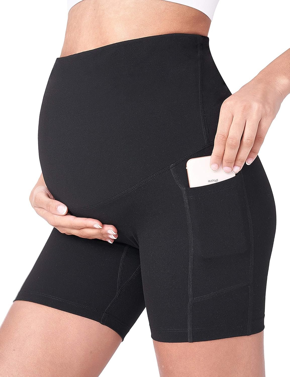Comfortable Over-Belly Maternity Yoga Shorts with Pockets