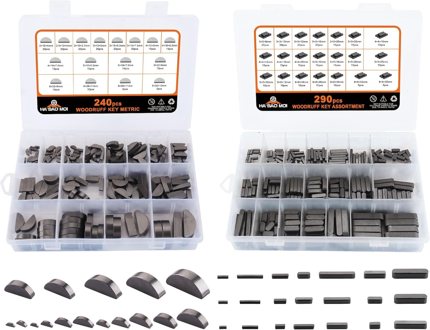 Complete 530-Piece Woodruff Key Assortment - 37 Sizes for Mechanics