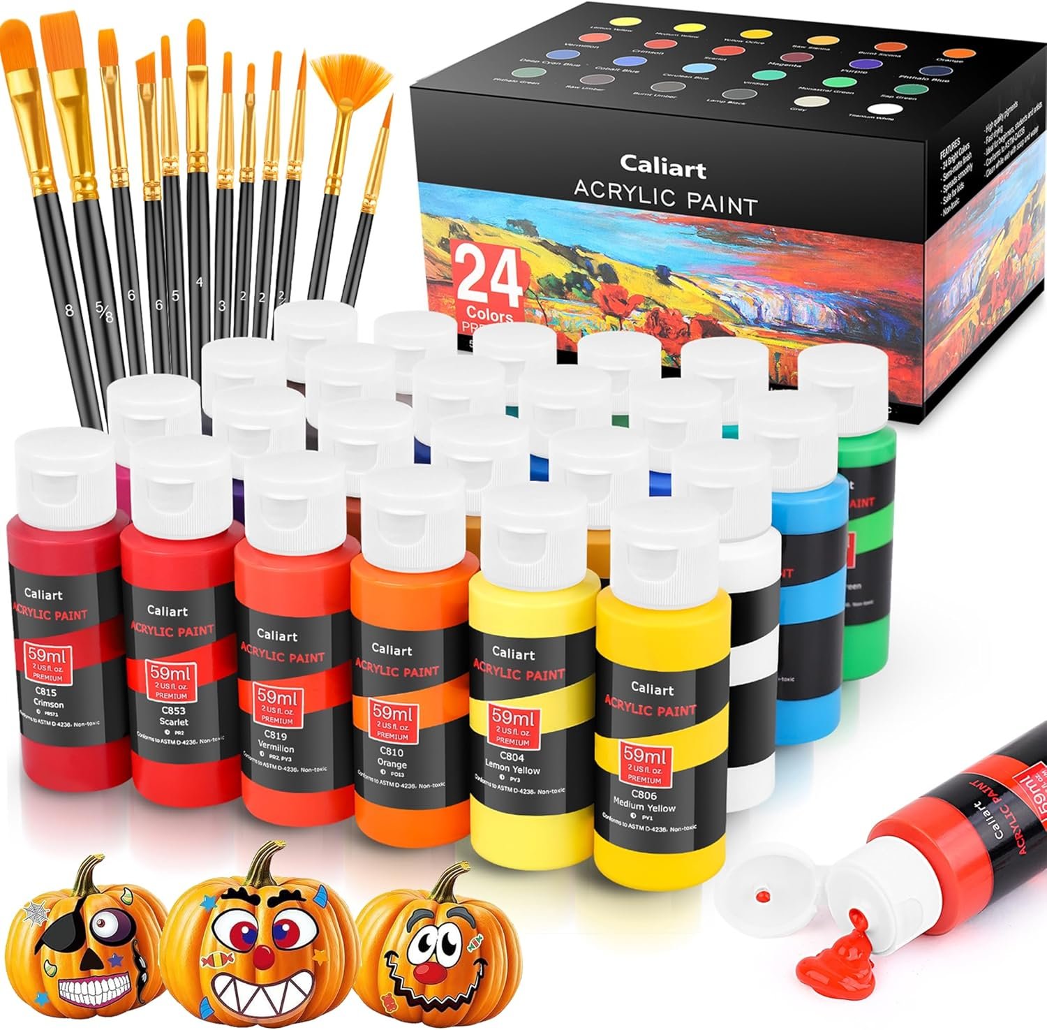 Complete Acrylic Painting Kit: 24 Colors & 12 Premium Brushes