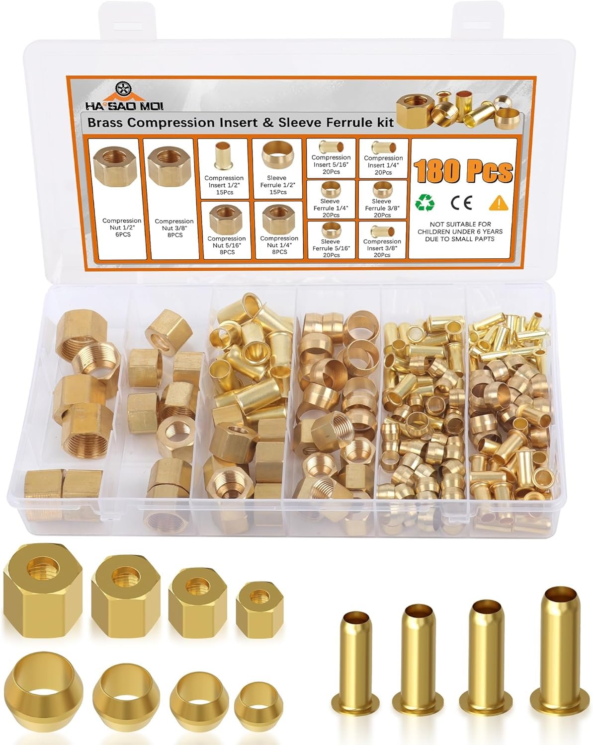 180-Piece Compression Fitting Kit - Complete Brass Set for Any Project