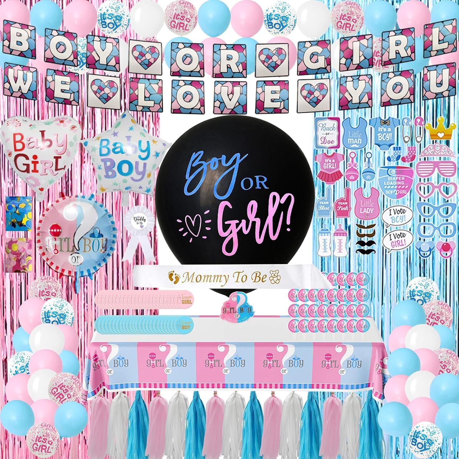 Complete Gender Reveal Party Kit - 200 Piece Surprise Set